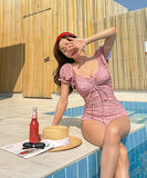 水着花柄セクシーパフスリーブモノキニビキニ夏露出控えXH7-XYX2769