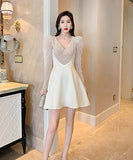 2色   ミニドレス  チュール  Vネック 谷間魅せ 新作 セクシー 脚長効果 LT2- JY5332