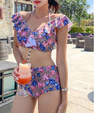 【2色】水着 韓国っぽ カワセクシー フリル 花柄 ビキニ ビーチ XH7-QH-QMY2123