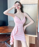 4色  Vネック  ミニドレス   キャバドレス   肌見せ  セクシー LT2-MLS7545