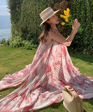 ロングドレス サンドレス 海辺 仙女風 プリーツ XH2-QJ8826