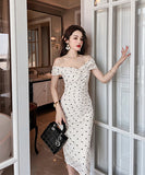 高級感 オフショルダー 水玉 可愛い 宴会 エレガント XH2-JY5920