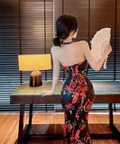 【2色】セクシー 花柄 谷間魅せ 指名 Chic チャイナ スリット 脚長効果 XH2-MLS7294