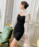 おしゃれ ミニドレス 不規則 レース 高級感 パフスリープ セクシー XH2-JY5275