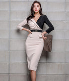 Vネック ひざ丈ドレス   ゴージャス レース  高級感  二次会  通勤 LT2-ZED887330E