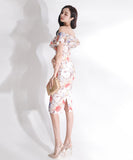 花柄 フリル ひらひら オフショルダー ゴージャス ひざ丈ドレス かわいい MY2-ZED880508E49