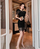 【２色】ミニドレス 透かし彫り 可愛い 披露宴 パフスリーブ XH2-JY10063