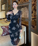 蝶々柄 新作 ロングドレス  高級感  セクシー  気質  ゴージャス LT2-LQE849