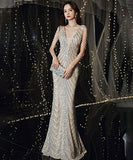 華奢感 ナイトドレス キラキラ パーティー Ⅴネック 谷間魅せ 演奏会 ロングドレス XH2-YFTK1125