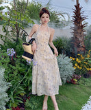 サンドレス 花柄 旅 ホルターネック 海辺 仙女風 XH2‐YY-NRJ2LEQE288-B