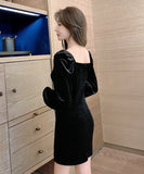 3色 ミニドレス キャバドレス 長袖 肌見せ ゴージャス 高見え ベルベット MY2-MLS5993