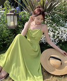 夏 サンドレス 可愛い 旅行 ロングドレス ハイウエスト 高見え XH2-XD-E281-A9172