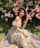 花柄 ロングドレス チュール 仙女風 レトロ調 ゴージャスXH2-HR9511