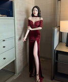 2色 パーティードレス ロングドレス ベルベット セクシー 谷間魅せ ゴージャス MY2-YM9088