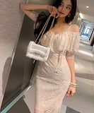 レース ミニドレス 可愛い 肌見せ 二次会 フリル 体型カバーXH2-ZED887196A71