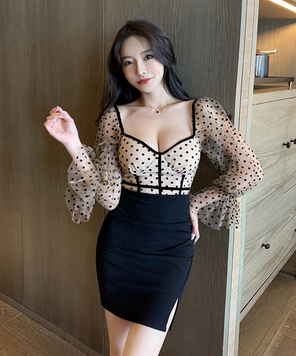 水玉柄 レース かわいい 新作 清楚感 ゴージャス 高見え キャバドレス ミニドレス MY2-YM8642