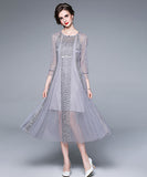 【２色】チュールロングドレス 通勤 刺繡 淑やか XH2-QYF32616X6708080