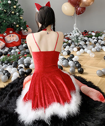 【クリスマス】ファーショルダー サンタコスプレ ドレス サンタコス かわいい LT2-MMKQ305
