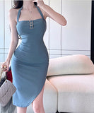 ひざ丈ドレス 着痩せ  リボン 背露出 新作 二次会 LT2-LQE3032KL303