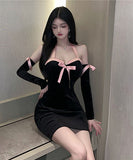 エロかわいい キャバドレス リボン ホルターネック 谷間魅せ XH2-18YX0912