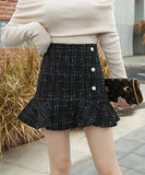 【2色】可愛い ミニドレス ツイード 非対称 フリル 秋新作 女子力 コーデ万能 XH2-YL3013