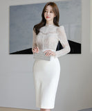 【ブラック・ホワイト】ひざ丈ドレス レース セクシー 新作 レース 着瘦せ MY2-ZED882334BH506