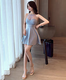 ミニドレス チュール 可愛い パッチワーク 肌見せ セクシー XH2-MLS5687A