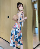 レトロ調花柄ミニドレスAラインリボン大人可愛いXH2-JY3858