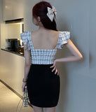 格子縞 キャバドレス ミニドレス   セクシー 体型カバー  少女感  新作 LT2-YM8711