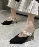 パール スタイル ブラック ハイヒール スリッパ 高見え ゴージャス 高級感 YN5025