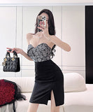 キャバドレス セクシー ベアトップ 花柄 タイトドレス 谷間魅せ XH2-ZED885271DXH449