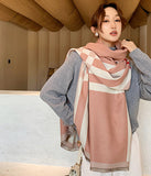 2色 縞柄  50%カシミアスカーフ  韓国ファッション 厚手 保暖性 高級感 LT9-CM-2