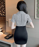 縞柄  キャバドレス  ミニドレス  谷間魅せ セクシー 指名 肌見せ LT2-MLS7287