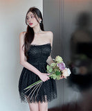 【2色】仙女風 ベアトップ 水玉 大人可愛い セクシー チュール パーティー XH2-LQE646