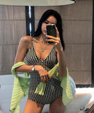2色 背露出 千鳥柄 新作 水着 モノキニ タンキニ ビキニ 体型カバー MY7-KSD1962