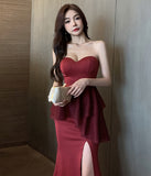 2色  チューブトップ   ロングドレス  キャバドレス  谷間魅せ  セクシー  高級感  LT2-YM9110