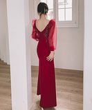 エレガント Ⅴネック 谷間魅せ 刺繡 高級感 宴会 演奏会 ロングドレス 淑女 XH2-YFTK5.6