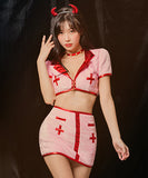【上下4点セット】2色 セクシー コスプレ ハロウィン 姉 ナース 悪魔 エロかわいい XH2-FSM064