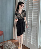 Vネック  レース レトロ調 セクシー 二次会 肌見せXH2-JY5816