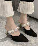 パール スタイル ブラック ハイヒール スリッパ 高見え ゴージャス 高級感 YN5025