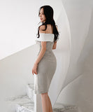 非対称 おしゃれ 韓国スタイル オフショルダー 脚長効果 セクシー XH2-ZED887336A71