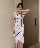 ドレス おしゃれ 気質 披露宴 マーメイド スカート 同伴 パッチワーク XH2-JY1975