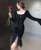 2色  キラキラ  膝丈ドレス  チュール  高級感  二次会  披露宴  LT2-LQE5954GT528