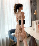 淑やか チュール ドレス ドット柄 スクエアネック 可愛い 通勤 XH2-JY4088