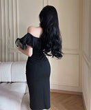 パーティードレス フリル 宴会 エレガント セクシー オフショルダー 高級感 XH2-LQE5170H418