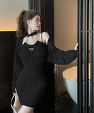 【2色】2点セット ニットワンピース セクシー 淑女 ホルターネック 可愛い 姉 XH2-ZED882220GT510