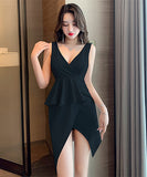 【2色】セクシー キャバドレス フリル 非対称 谷間魅せ セクシー 指名 XH2-MLS7250