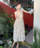 サンドレス 花柄 旅 ホルターネック 海辺 仙女風 XH2‐YY-NRJ2LEQE288-B