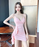 4色  Vネック  ミニドレス   キャバドレス   肌見せ  セクシー LT2-MLS7545