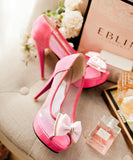 3色 履き やすい 脚長効果 ゴージャス 高見え リボン ハイヒール パンプスYN5022